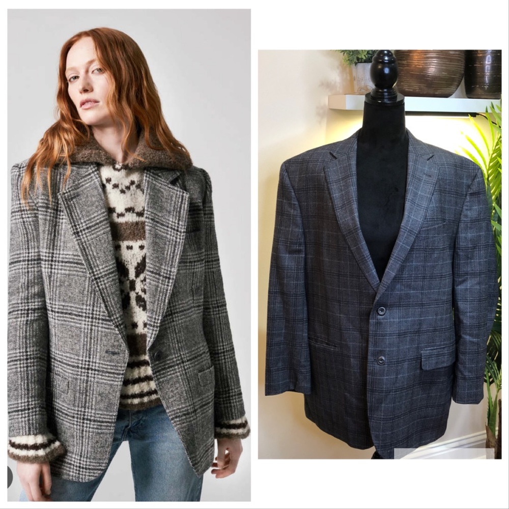 Jack Victor 100% New Zealand Merino Wool Gray Single Breasted Plaid Blazer